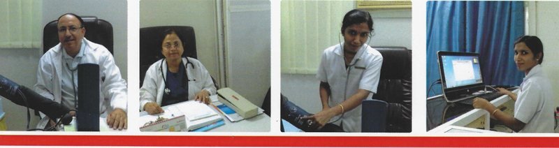 Four photos of clinic staff at their desks